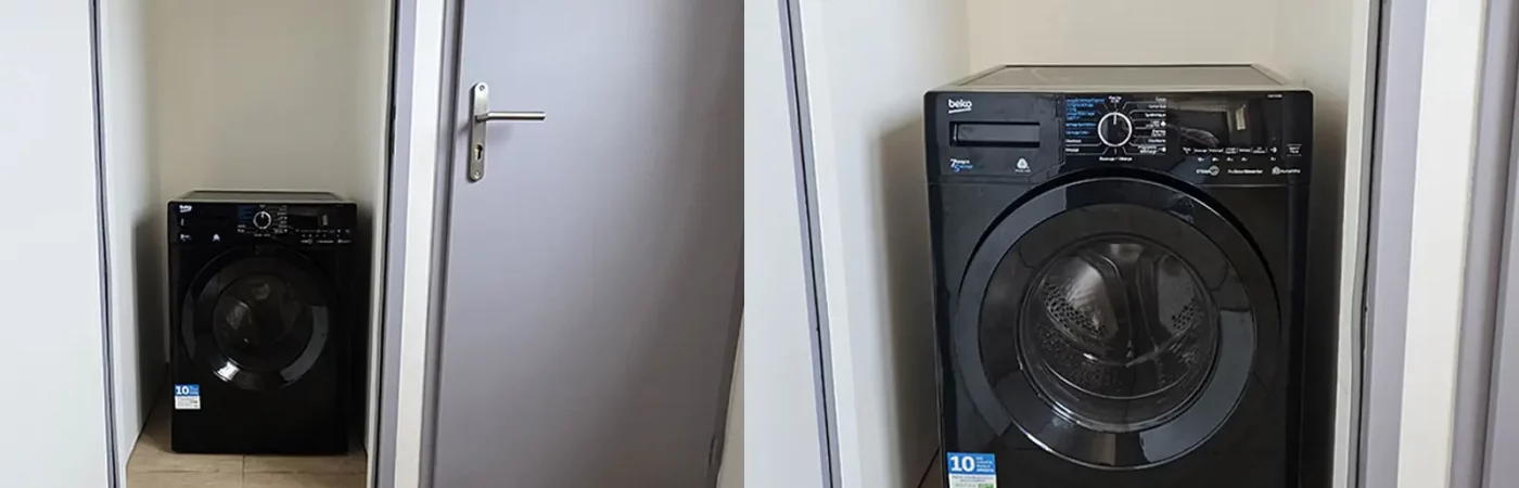 Machine lavante séchante située dans un box privatif propre aux appartements1, 2, 4 et 5